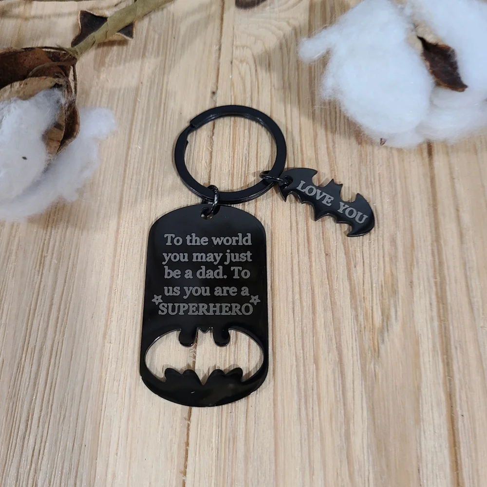🦇🦇NEW🦇🦇AWESOME!! Super Hero Father's Keychain in BLACK 🦇🦇 - Picture 7 of 13